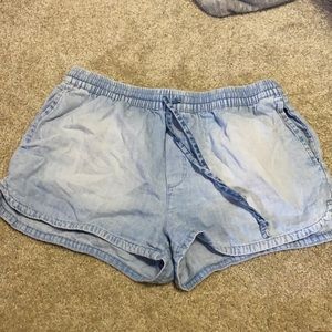 Aerie Blue washed shorts with tie